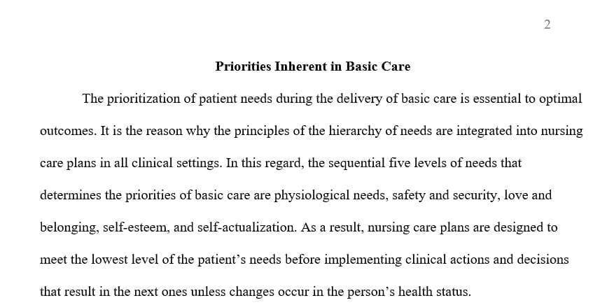 Think about the priorities inherent in the basic care and comfort needs of clients