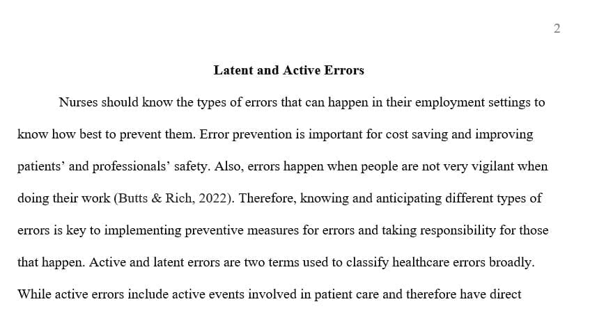 Identify examples of active and latent errors