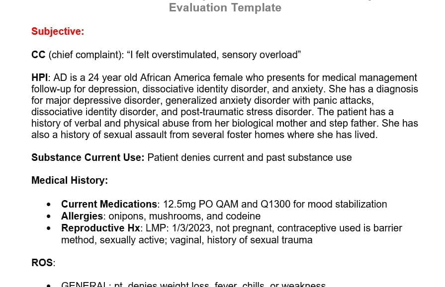 FOCUSED SOAP NOTE AND PATIENT CASE PRESENTATION, PART 1