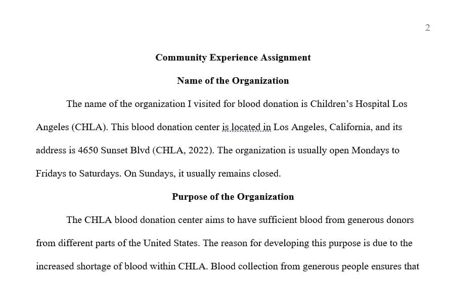 Write about your experience when going to Children's Hospital (CHLA) to donate blood 