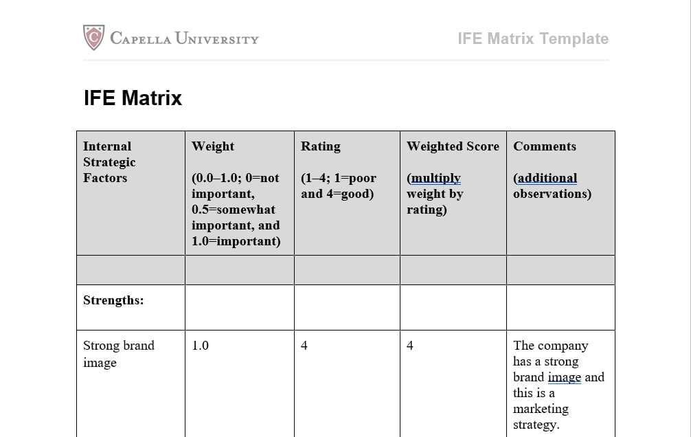 Develop both an external factor evaluation (EFE) matrix and an internal factor evaluation (IFE)