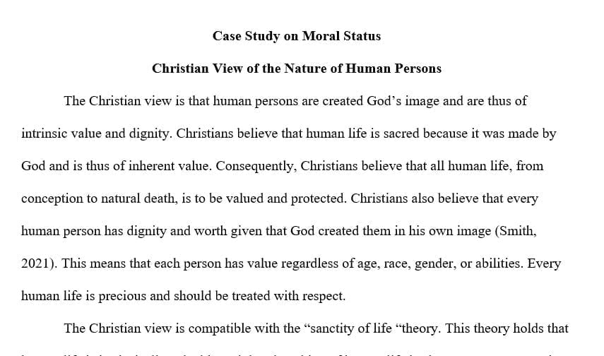 What is the Christian view of the nature of human persons, and which theory of moral status is it compatible with?
