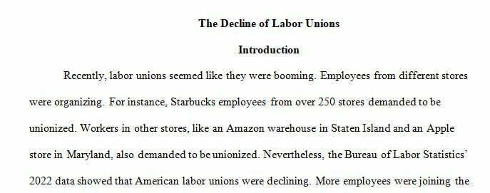 union membership has experienced a downward trend