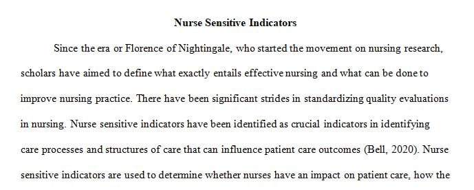  nurse-sensitive indicators of quality by reflecting