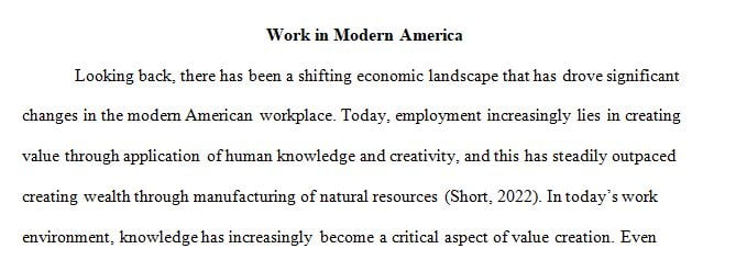 understanding of work in modern America