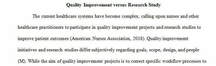 differences between a QI/PI project and a research study.