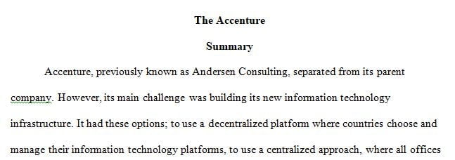 Review the Accenture case study, provide a 2-3 sentence summary, and answer the following questions: