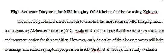 Your Topic: High Accuracy Diagnosis for MRI Imaging Of Alzheimer’s Disease using Xgboost