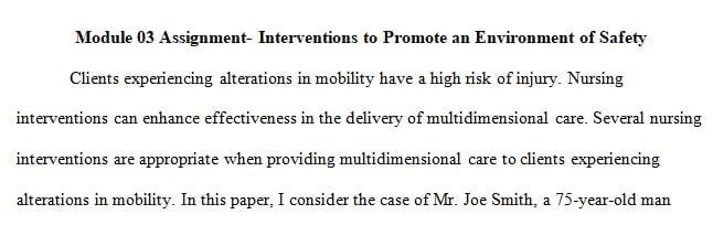 Module 03 Assignment- Interventions to Promote an Environment of Safety