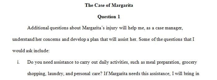 Answer preview for the paper on 'Read Margarita’s case below and prepare case notes following your first visit