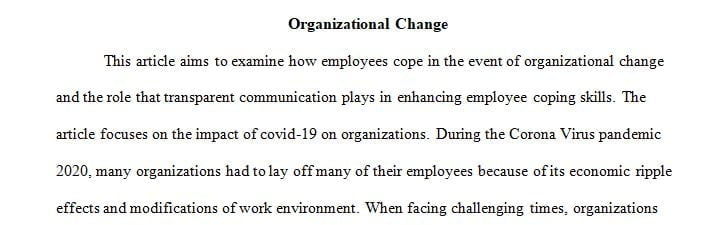 locate an article on organizational change or a significant change that has occurred