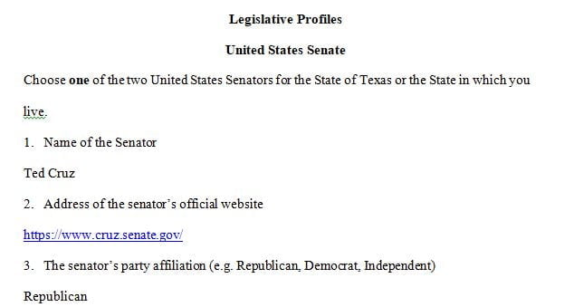 Your Topic: Legislative Profiles / United States Senate