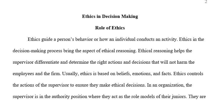 role of ethics in the supervisor's decision making