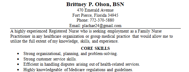 position as an advanced practice nurse