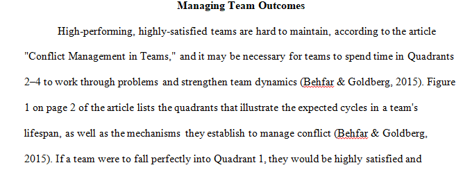 Discussion Board Topic 01: Managing Team Outcomes