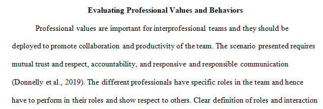 Evaluate professional values and behaviors