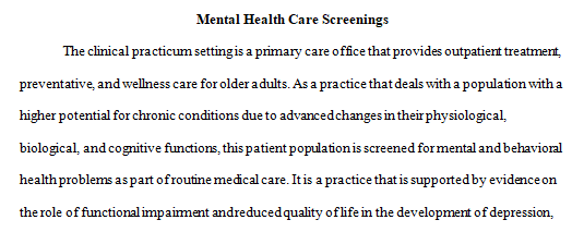 Discuss mental health screening 