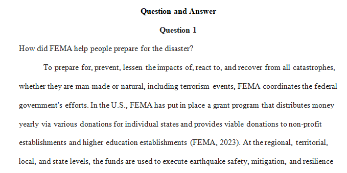 responsibilities and services of FEMA