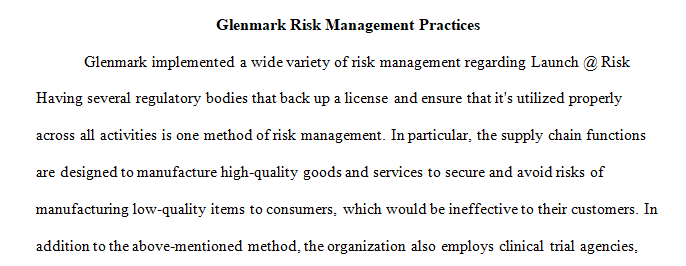 risk management practices at Glenmark