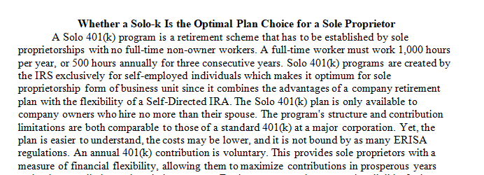 Optimal Plan Choice for a Sole Proprietor