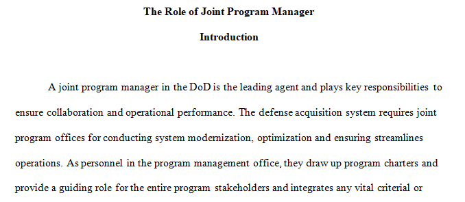 importance of the Joint Program Manager