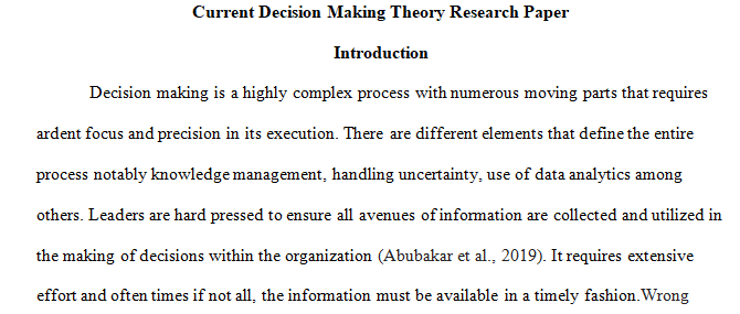 Analysis of Current Decision Making Theory