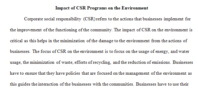 Impact of CSR programs on the environment