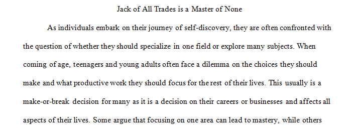 argumentative essay about Jack-of-All-Trades