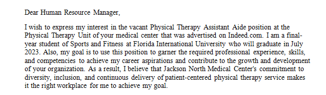 Cover letter for a Physical therapy 